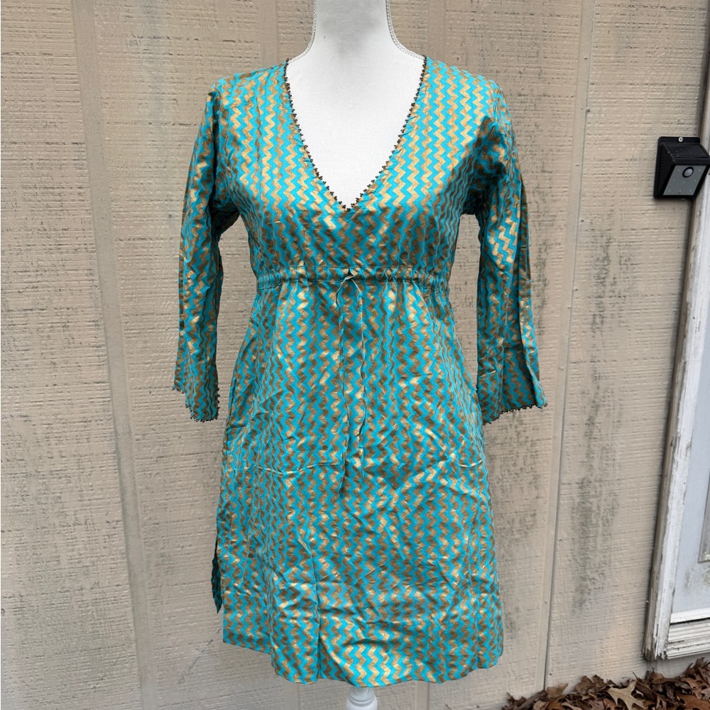 Gretchen Scott Designs Teal and Gold Zigzag Coverup